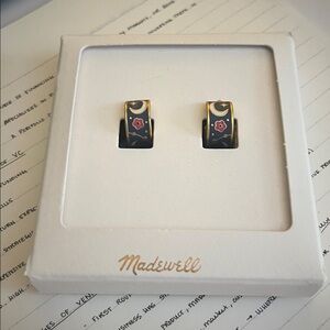 Madewell Blue and Gold Enamel Hoop Earrings